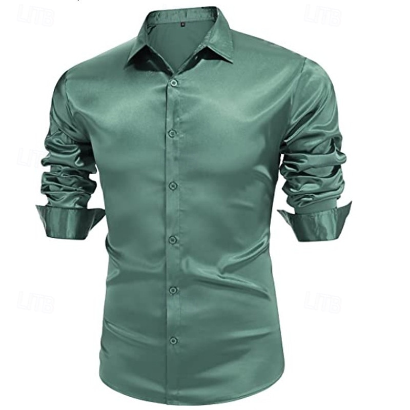 Per uomo Camicia Come la seta Camicia in raso Camicia elegante Camicia casual Camicia con Bottoni Semplice Matrimonio Doccia Nero Bianco Rosso Blu reale Manica Lunga Bavero Primavera & Autunno Tutte del 2025 a $23.99 –P9