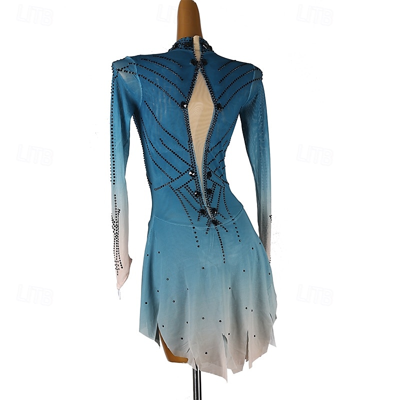 Rochie de Patinaj Artistic Pentru femei Fete Πατινάζ στο πάγο Rochii Albastru Negru / Galben Peteci Deschide Înapoi Plasă Spandex Înaltă Elasticitate Antrenament Profesional Competiție Ținută Patinaj 2025 - $229.49 –P11
