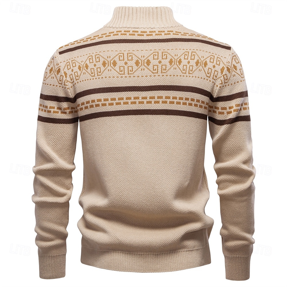 Męskie Sweter Rozpinany Sweter Fair Isle Robić na drutach Zwykłe topy Zapiąć na zamek błyskawiczny Geometryczny Golf Święta Sweter rozpinany Urlop Codzienny Odzież Wiosna Jesień Granatowy Khaki S M L 2025 - $50.99 –P19