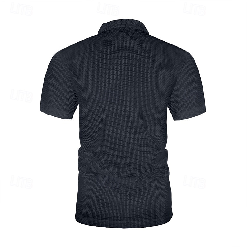 Multi-pakketten 3 stuks Voor heren Revers Korte Mouw Wit+Zwart+Blauw Ice Silk seersucker polo Polo's met knopen Golfshirt Jacquard Effen Vakantie Alledaagse kleding Polyester Zomer 2026 - $48.99 –P10