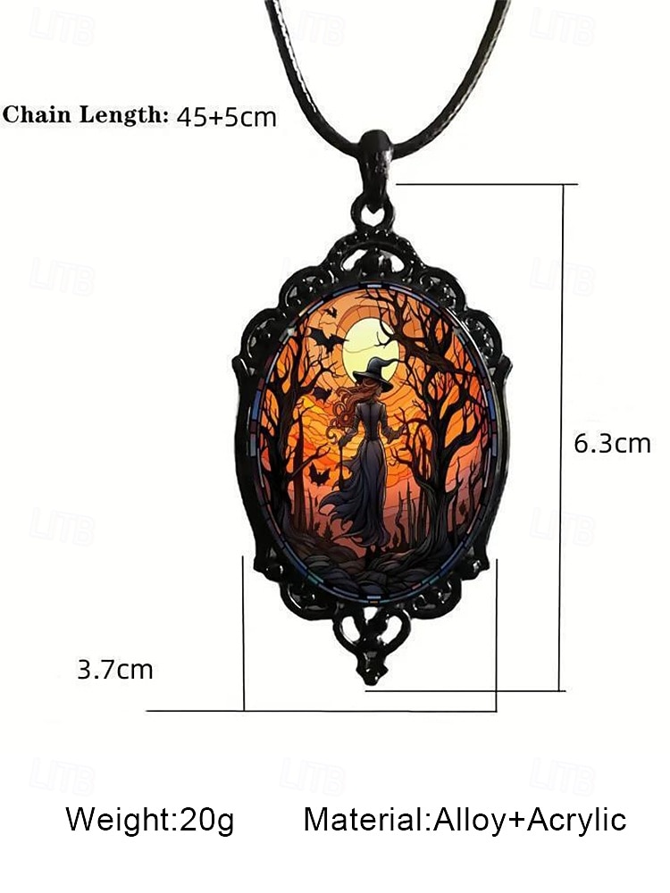 Halloween heksen sieradenset voor dames – gotische zwarte hanger ketting en oorbellen met volle maan ontwerp voor feesten, cosplay en het nachtleven 2025 - $9.99 –P6
