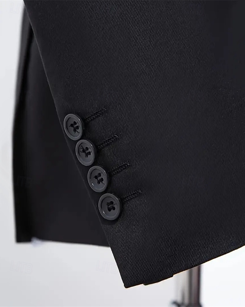 Herren Set Anzüge Anzugweste Geschäft Cocktailparty Hochzeitsfeier 3 Stück Mode Lässig Frühling Herbst Polyester Farbblock Tasche Knöpfe Bequem Einreihig Blazer Schwarz Weiß Burgunderrot Königliches 2025 - $79.99 –P16