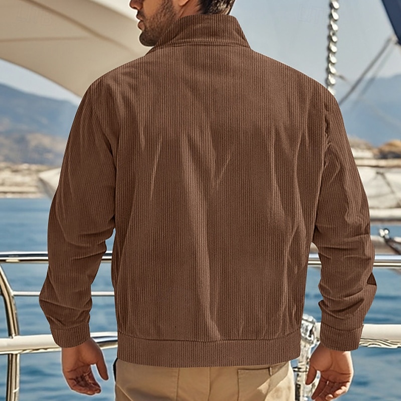 Homens jaqueta leve Jaqueta de Veludo Jaqueta Carga Jaqueta casual Férias Diário Respirável Bolsos Primavera Outono Tecido Moda Clássico Colarinho Chinês Padrão Adamascado Preto Verde Escuro Marron de 2025 por $32.99 –P18