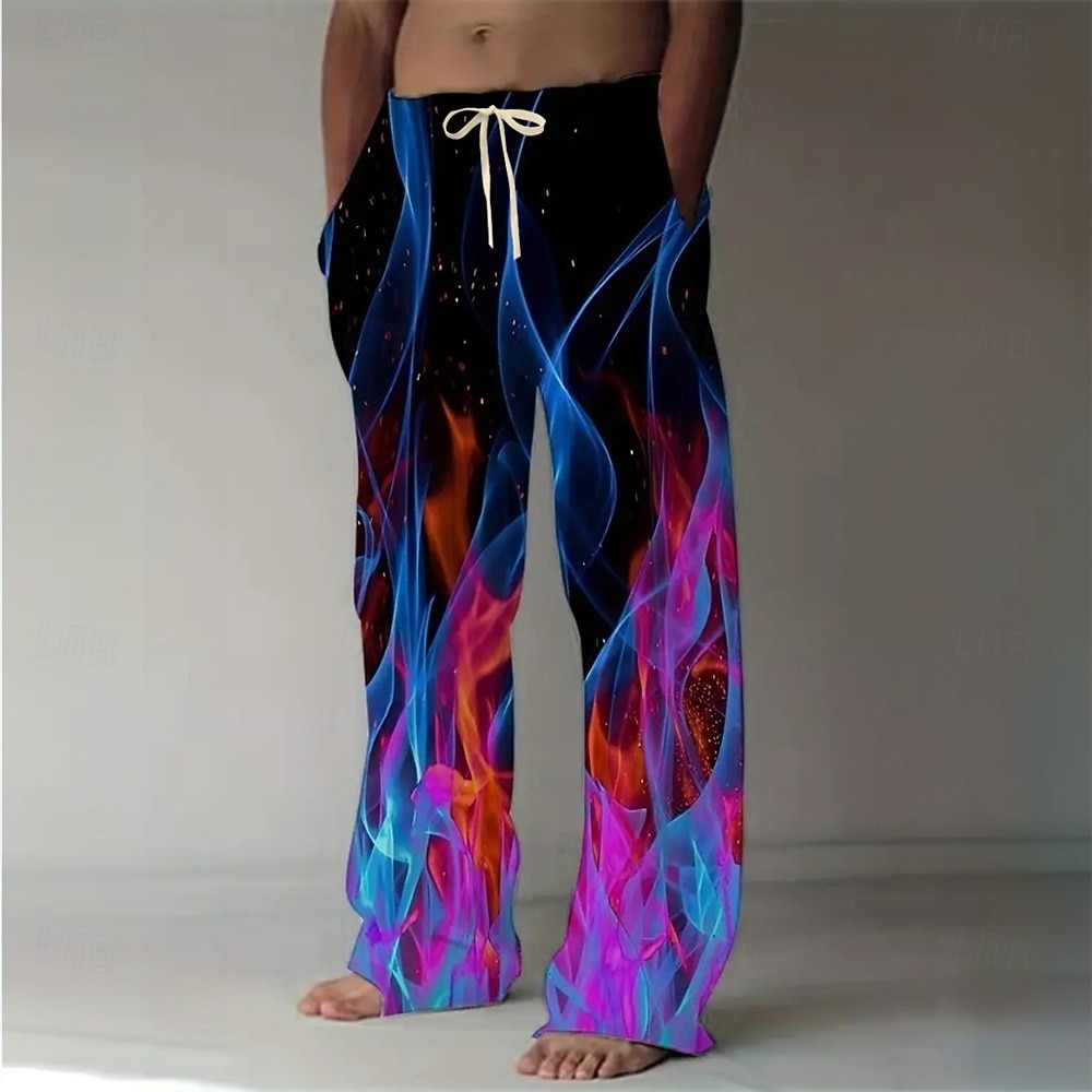 Homme Illusion d'optique Flamme Pantalons Pantalon décontracté Pantalons Amples Taille Moyenne Mode Décontractée Extérieur Vacances Taille élastique avec cordon de serrage Pantalon en lin avec poches de 2026 ? $27.99 –P1