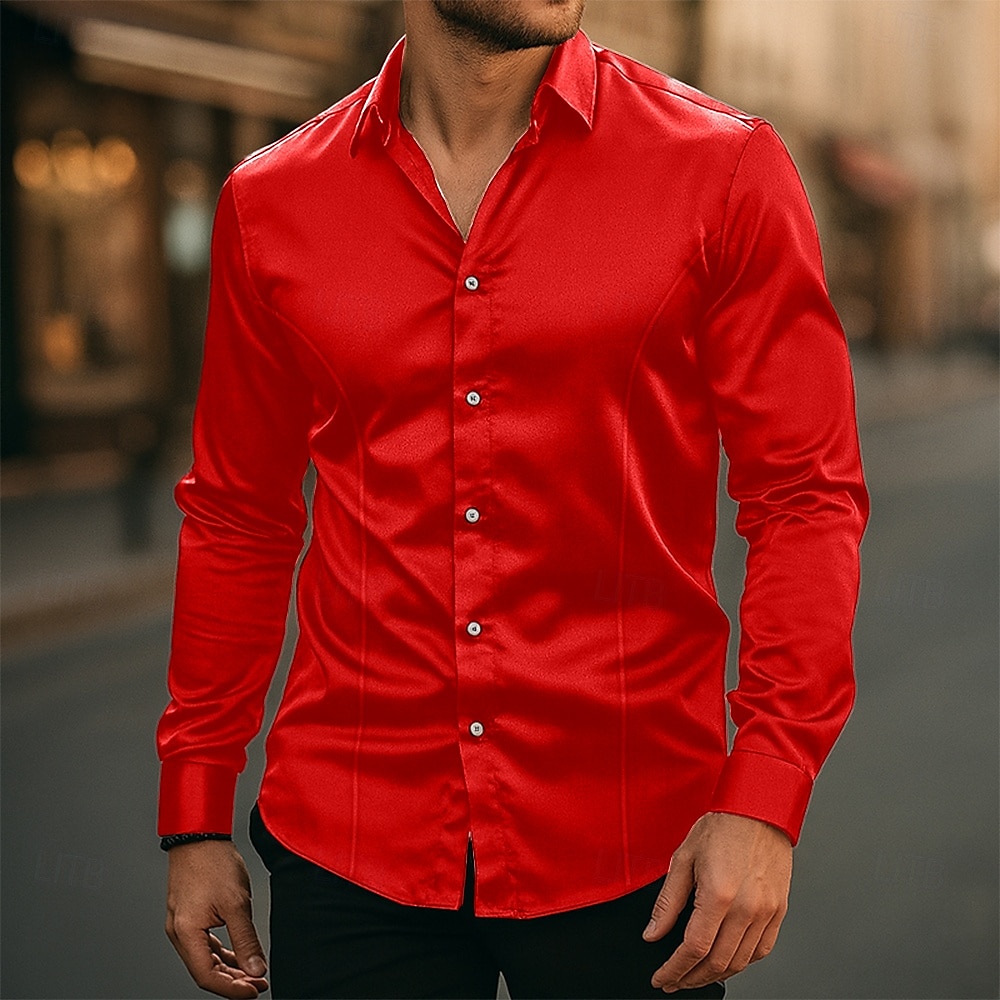 Per uomo Camicia Come la seta Camicia in raso Camicia elegante Camicia casual Camicia con Bottoni Semplice Matrimonio Abbigliamento casual alla moda Nero Bianco Giallo Rosa Manica Lunga Bavero del 2025 a $21.99 –P12