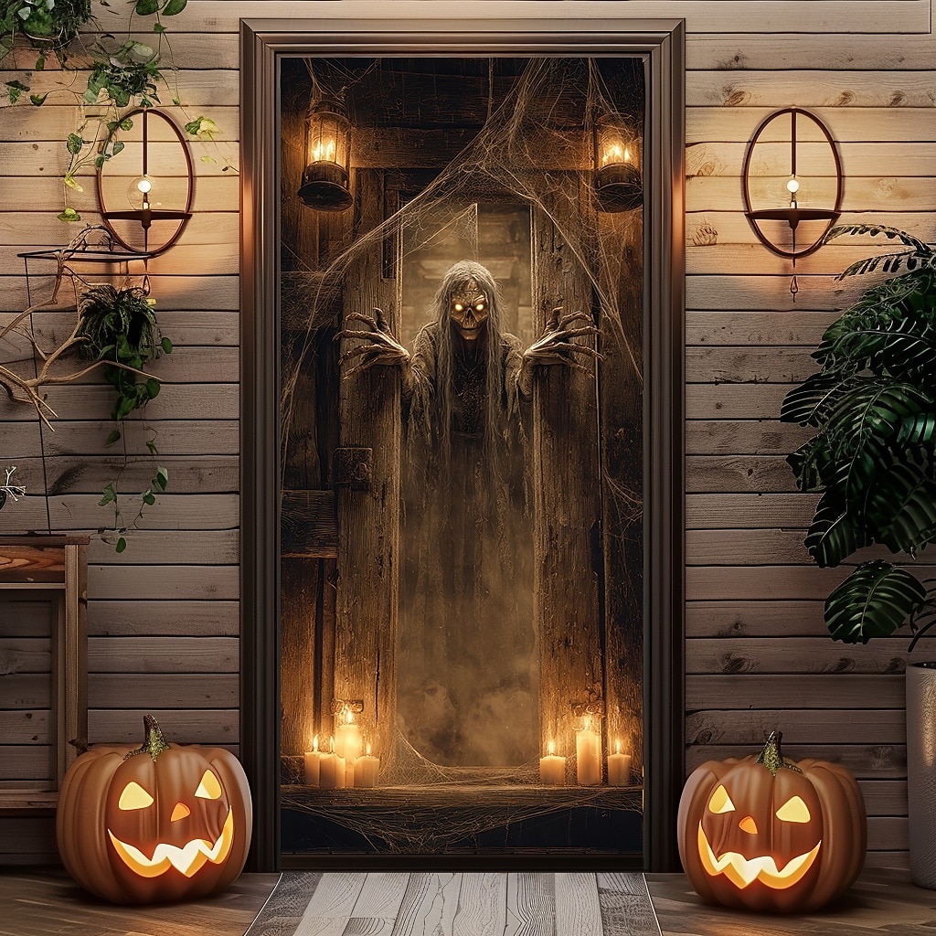 Ajtófedél Kültéri bannerek Csontváz Pszichedelikus Sötét Punk Gótikus Buli Szabadtéri Felvételi hátterek Bejárati ajtó Fali veranda Lakberendezés 2025 - $11.99 –P4