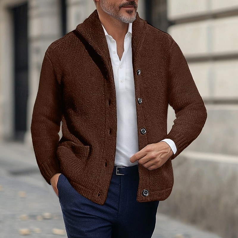 Herren Pullover Strickjacke Gerippt Stricken Normale Oberteile Gestrickt Knopf vorne Einfach Umlegekragen Urlaub Mode Lässig Alltagskleidung Bekleidung Winter Frühling & Herbst Schwarz Marineblau M L 2025 - $37.99 –P2