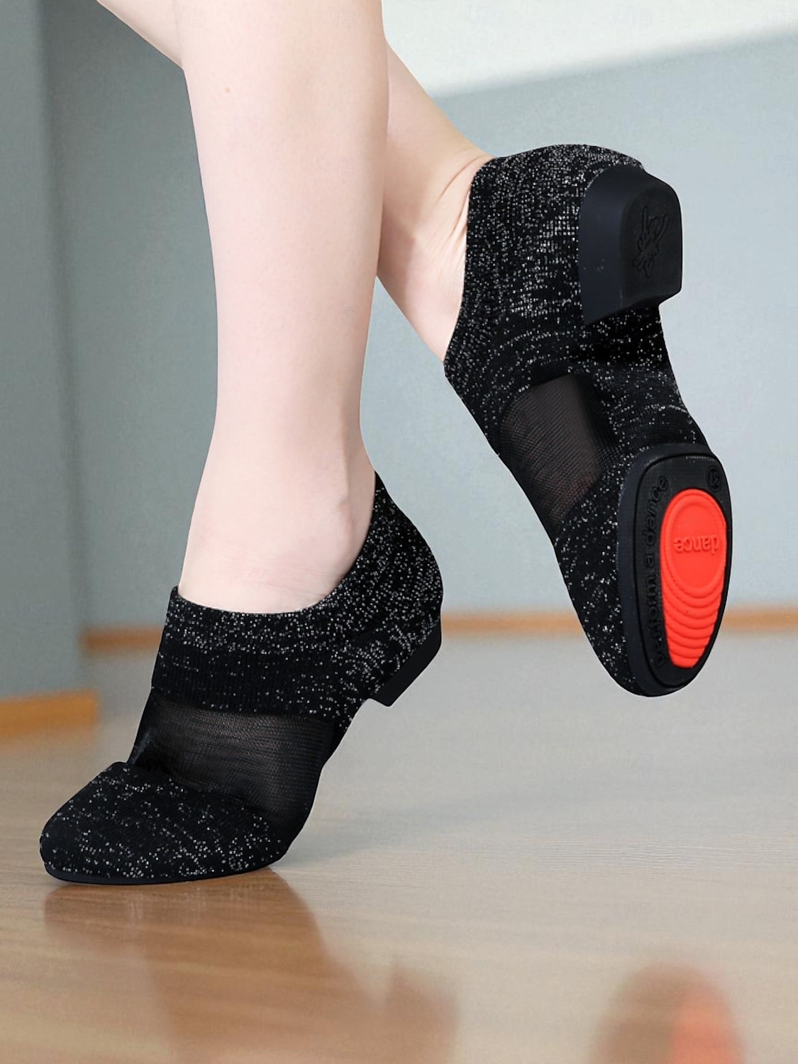 Women's Beige Knit Jazz Shoes with Glitter Detailing - Professional Dance Footwear 2026 - $32.99 –P7