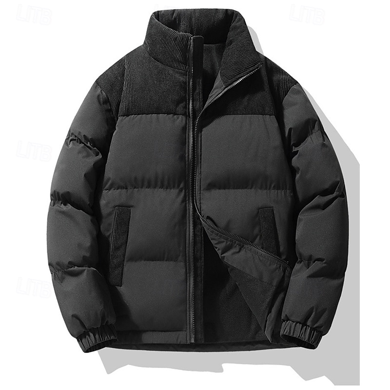 Pánské Zimní kabát Puffer bunda Polstrovaná bunda Kapsy Polyester Dovolená Denní nošení Rande Standardní Módní Na běžné nošení Pohodlné Zahřívací Podzim zima Plná / Jednobarevná Černá Růžov 2025 - $36.99 –P9