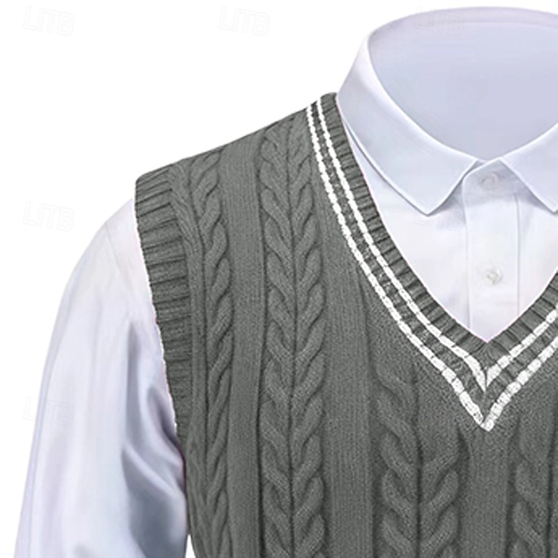 Herren Pullover Pullunder Zopfmuster Stricken Normale Oberteile Gestrickt Schmale Passform Geometrisch V Ausschnitt Strickware Zeitgenössisch Lässig Alltagskleidung Bekleidung Winter Frühling & Herbst 2025 - $25.99 –P10