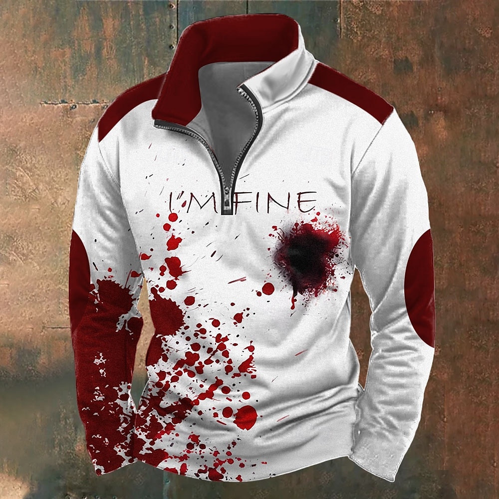 Halloween Per uomo Grafico Macchie di sangue Felpa Esagerato Gotico Manica Lunga Collo Alto Feste Club Rosso Blu Cerniera Zip a un quarto Autunno Inverno progettista del 2025 a $28.99 –P1