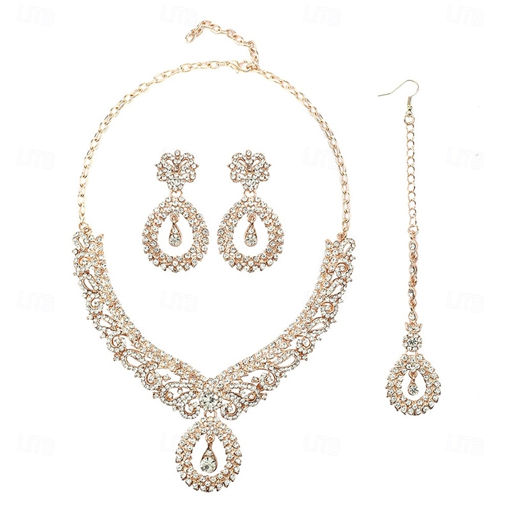 Parure de bijoux 3 Or Strass Chrome Boucles d'oreilles Collier Femmes Élégant ancien Mode Le style rétro Classique Parure de Bijoux Pour Mariage Soirée robe demoiselle d honneur de 2025 ? $23.99 –P5