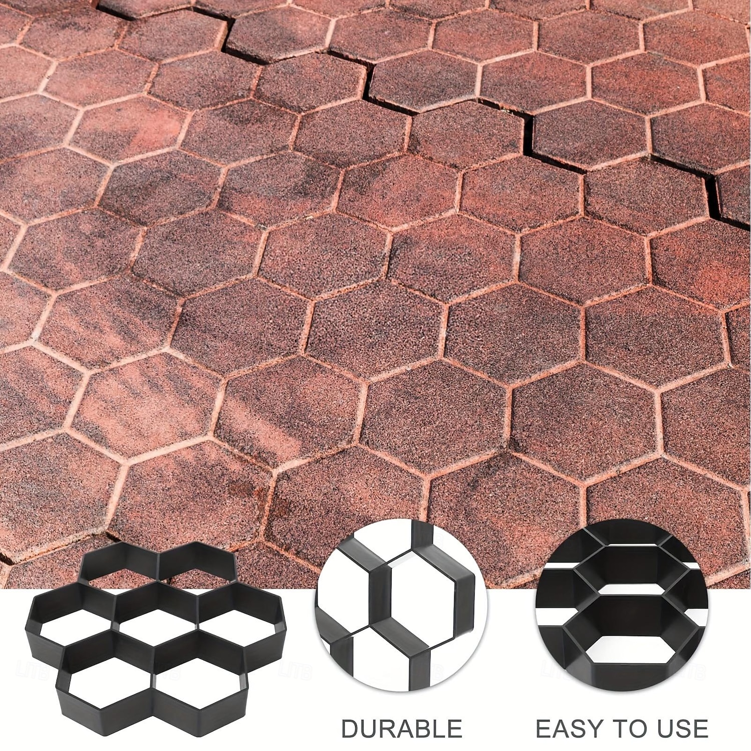قالب رصف سداسي الشكل، 11.4 × 11.4 × 1.5 بوصة، صانع ممرات خرسانية للحديقة، حجر متدرج، قالب أسمنتي لرصف أرضيات الفناء، مادة بلاستيكية 2025 - $20.99 –P6