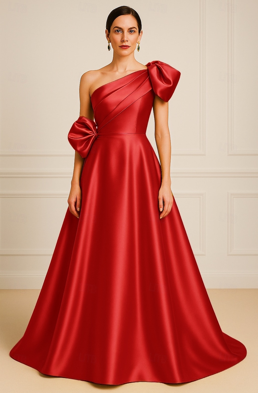 Vestido de Gala A-Line Vestido Elegante Formal Casamento Comprimento do Chão Sem Mangas Um Ombro Cetim com Bolsos e Pregas Flor de Ombro de 2025 por $142.99 –P5