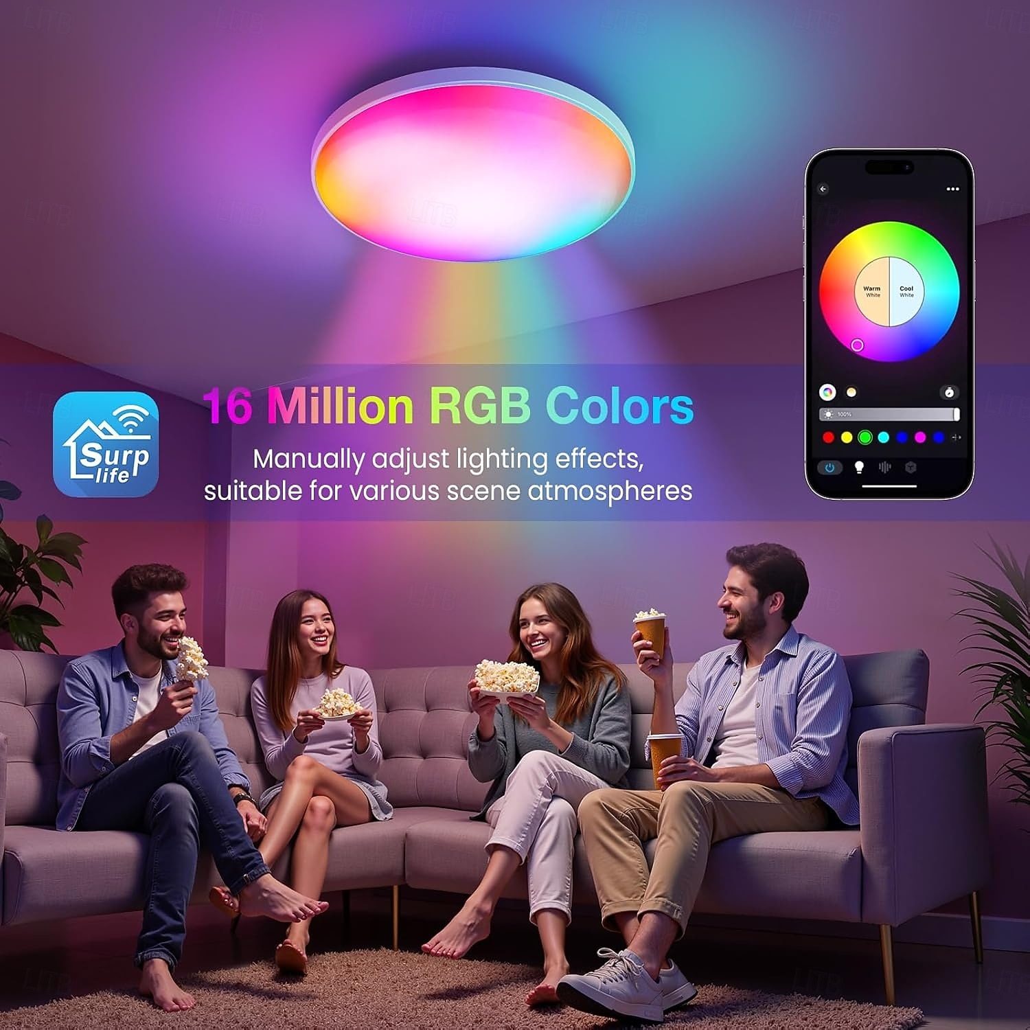 Smart LED Ceiling Light WiFi, RGB Flush Mount Ceiling Light Fixture, 16 Million DIY Colors, Compatible with Alexa Google Home, 2700K-6500K Ceiling Lights for Bedroom Living Room 2025 - $43.99 –P8