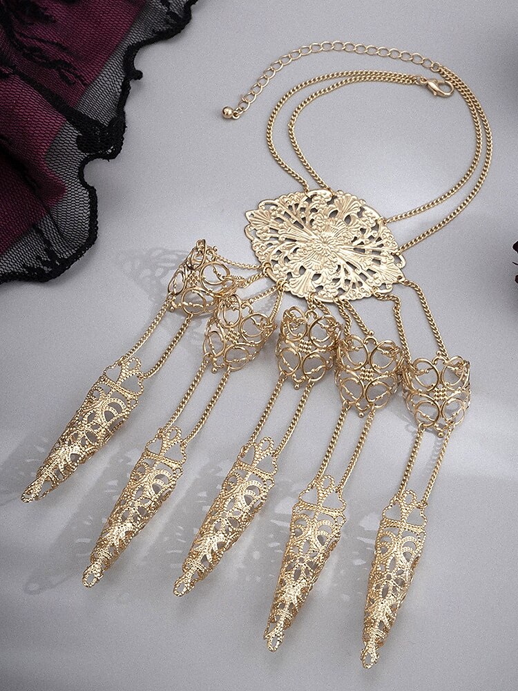 Halloween gotisk fingerkloarmbånd til dame – vintage filigran metallhåndsmykke med kjedeledd til kostymefester, cosplay og heksestil 2025 - $11.99 –P7