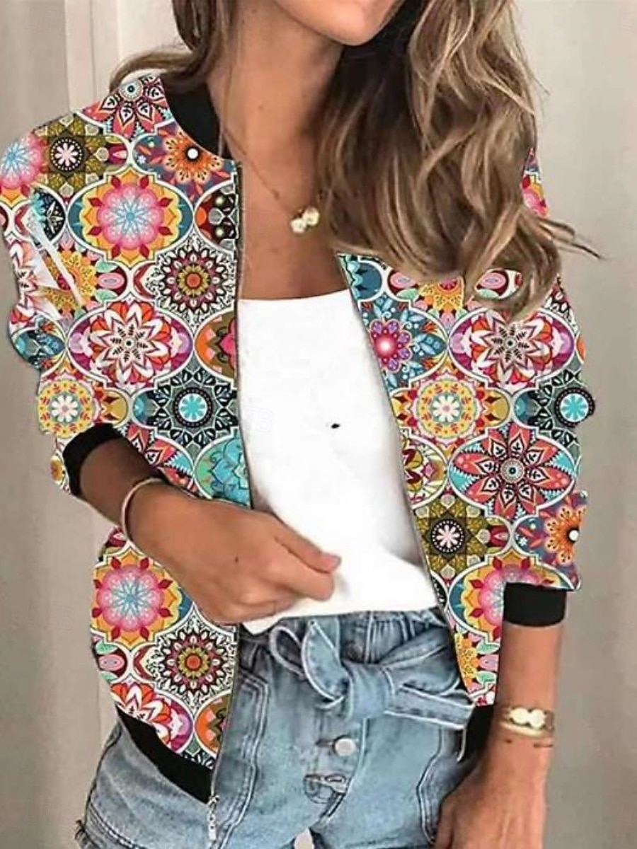 Femmes Vest Bomber Veste Décontractée Confortable Respirant Fermeture éclair Imprimé Occasionnel Fleuri Vacances Rue Occasionnel Tenue quotidienne Fermeture éclair Court Col montant Coupe régulière de 2026 ? $24.99 –P3