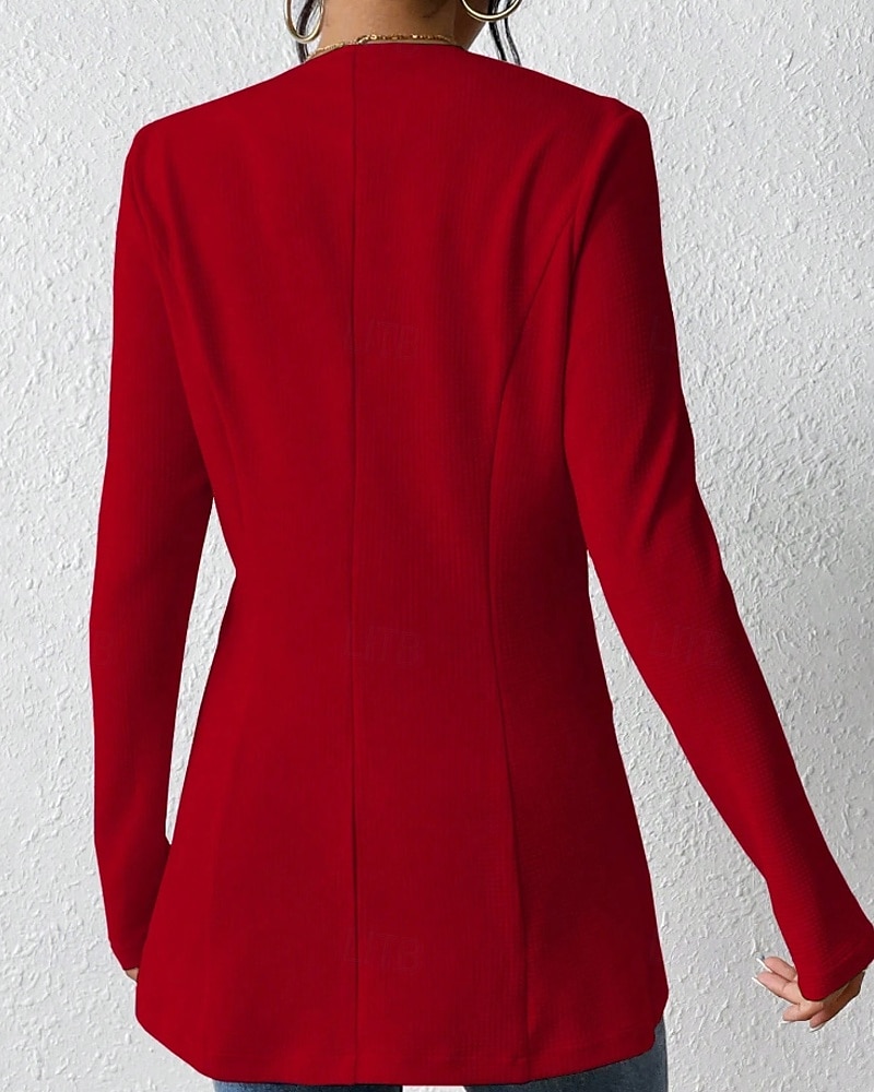 Mujer chaqueta Cómodo Botones Moda Plano Noche Fin de semana Botonadura Simple Regular Escote en Pico Ajuste regular Manga Larga Ropa de calle Negro Blanco Vino Otoño 2025 - $26.99 –P3