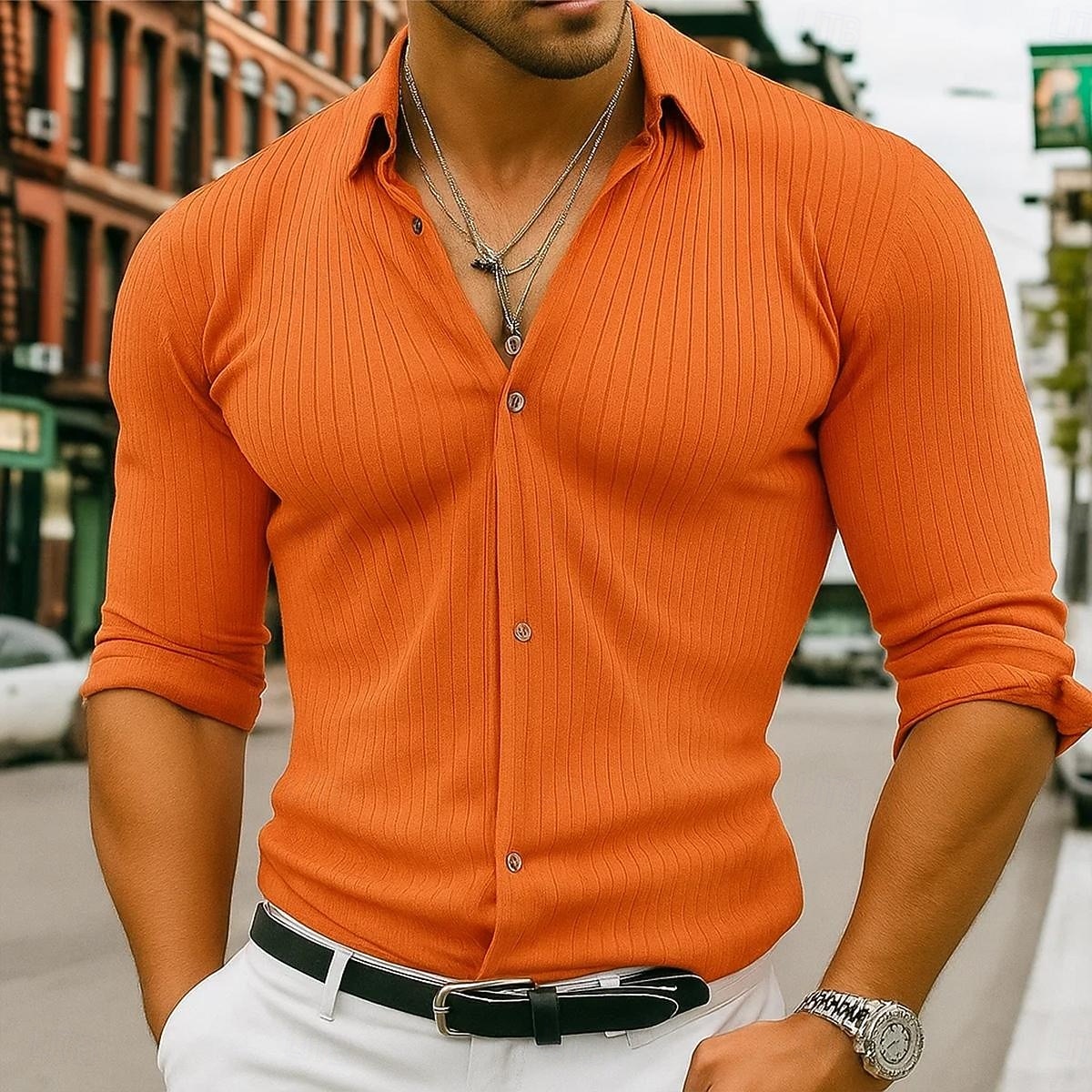 Per uomo Camicia Maglia a coste Camicia Estiva Camicia casual Camicia con Bottoni Nero Bianco Rosa Arancione Verde Manica Lunga Semplice Bavero Vacanza Casuale Abbigliamento Moda Moderno Casual del 2025 a $23.99 –P1