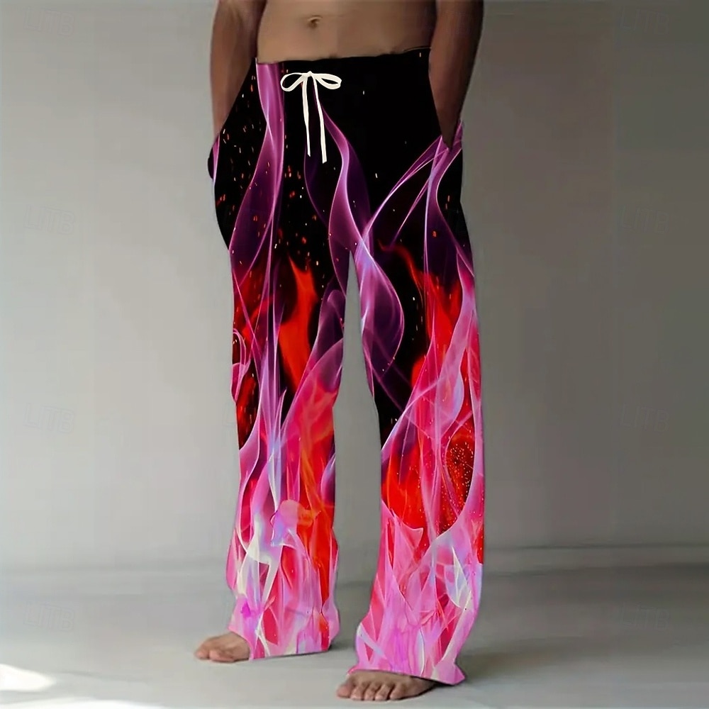 Homme Illusion d'optique Flamme Pantalons Pantalon décontracté Pantalons Amples Taille Moyenne Mode Décontractée Extérieur Vacances Taille élastique avec cordon de serrage Pantalon en lin avec poches de 2026 ? $27.99 –P5