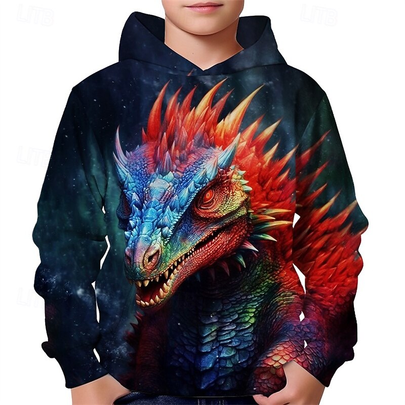 Gutt 3D Dinosaur Hattetrøje Langermet Vår Høst Mote Gatemote Barn 4-12 år Med hette utendørs Avslappet Daglig Normal 2025 - $18.99 –P3