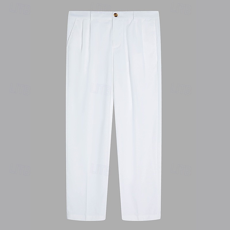 Herren Anzughose Leinenhosen Hose Sommerhose Fronttasche Falten Gerader Schnitt Einfach Komfort Atmungsaktiv Volle Länge Formell Geschäft Täglich Mode Basic Grün + grau Weiß + Khaki Unelastisch 2025 - $33.99 –P5