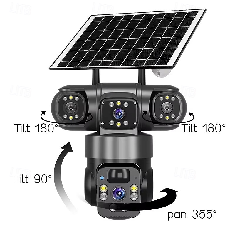 2025年 ソーラーカメラ 屋外 ワイヤレス Wi-Fi 3レンズ ソーラーセキュリティカメラ 360度パノラマ &チルト、死角なし、スマートAI、人間検知、追跡、カラーナイトビジョン、双方向通話、サイレンアラーム、携帯電話不要  コレクション – $89.99 –P8