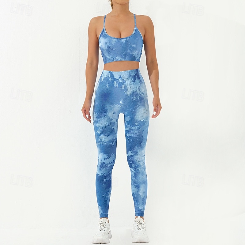 Dam 2-delad yogatröja Sport BH Loungekläder Tryck Träningsdräkter Mörkgrå Svart Gym Träna Träning Hög midja Stretch Andningsfunktion Magkontroll Ärmlös Sport Sportkläder 2025 - $42.99 –P7