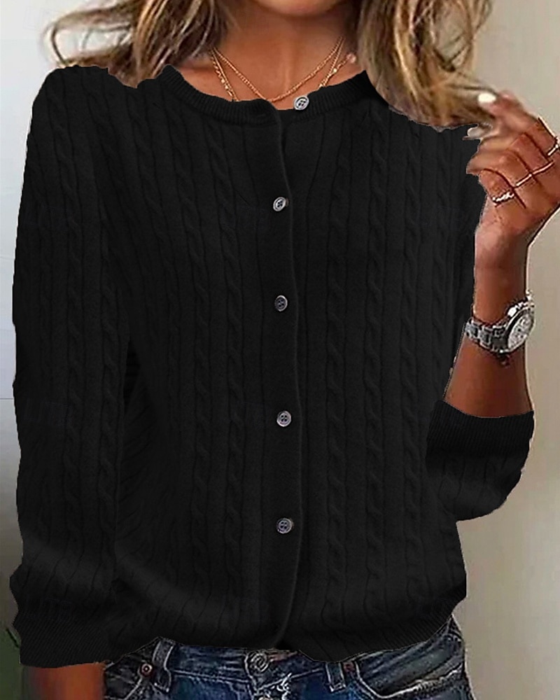 Femmes Pull Cardigan Mode Streetwear Quotidien Couleur Unie Côtelé Ouvert devant Tricoté manche longue Hauts Réguliers Tricoter Fête Sortir Week-end Noir Vin Automne Hiver de 2025 ? $25.99 –P7