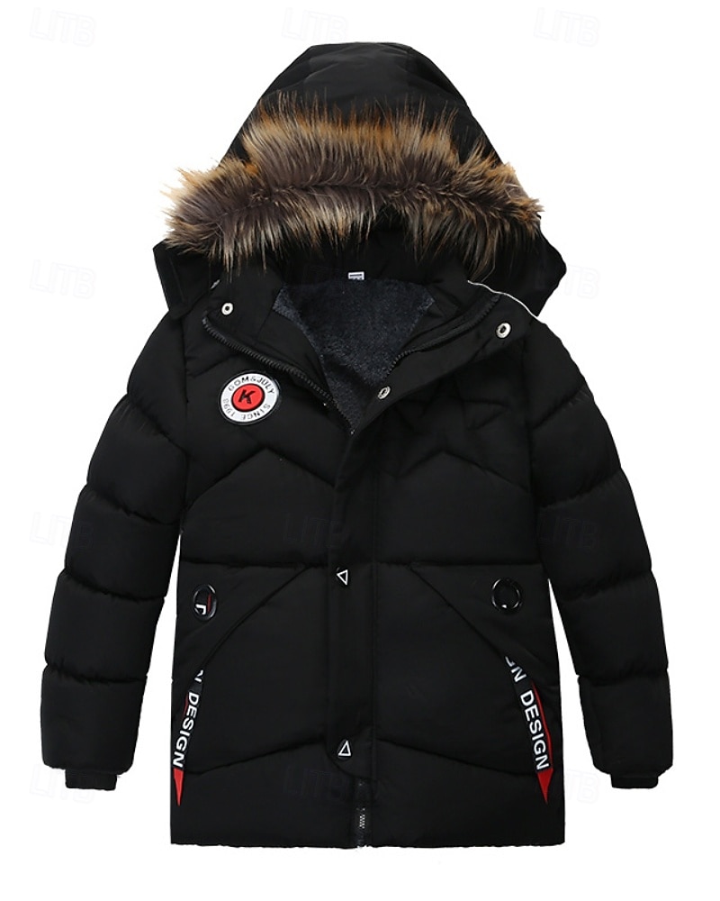 Kinder Jungen Daunenmantel Kapuzenjacke Oberbekleidung Buchstabe Langarm Reißverschluss Tasche Mantel Outdoor Täglich Schwarz Rote Marineblau Winter Ab 4 Jahren 2026 - $31.99 –P4