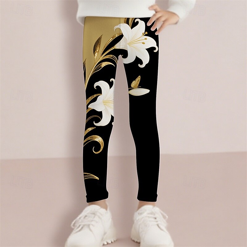 Fete 3D Floral Pantaloni Leginși Primăvară Toamnă Drăguţ De Bază Copii 4-12 ani În aer liber Casual Zilnic Fit regulat 2025 - $10.49 –P3