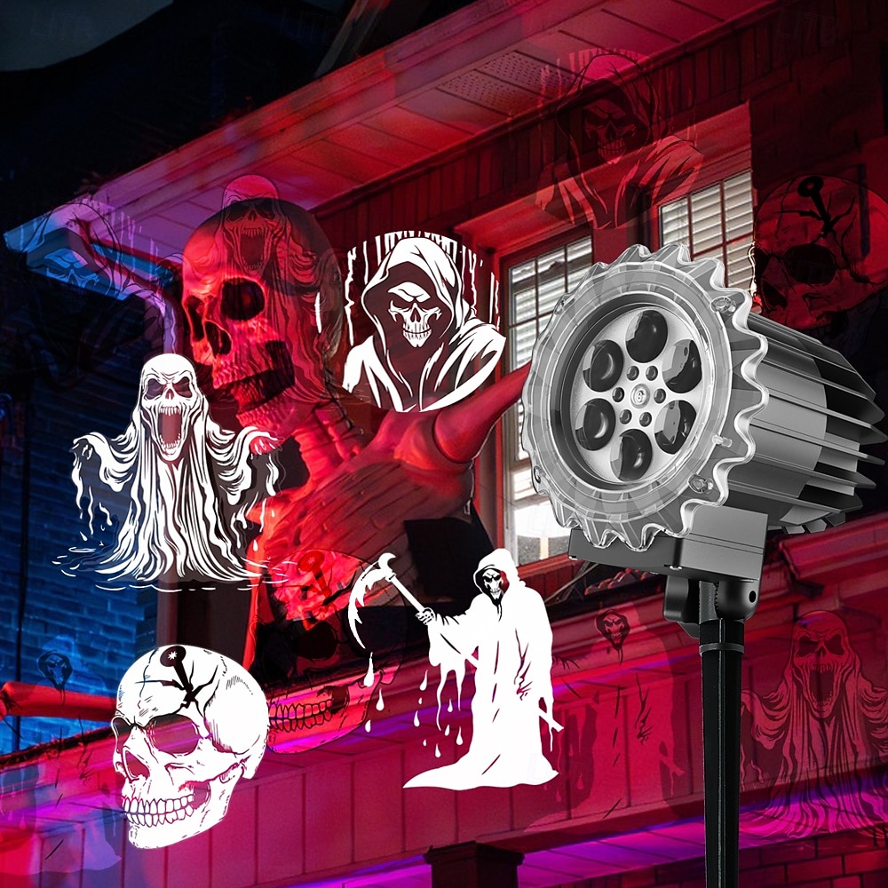 1 stuk Halloween buiten stereoscopisch projectielicht met hoge helderheid, skelet reaper grondplug in wandlamp, verticale festivalsfeer decoratieve verlichting US/EU/UK/AU plug 2025 - $32.99 –P7