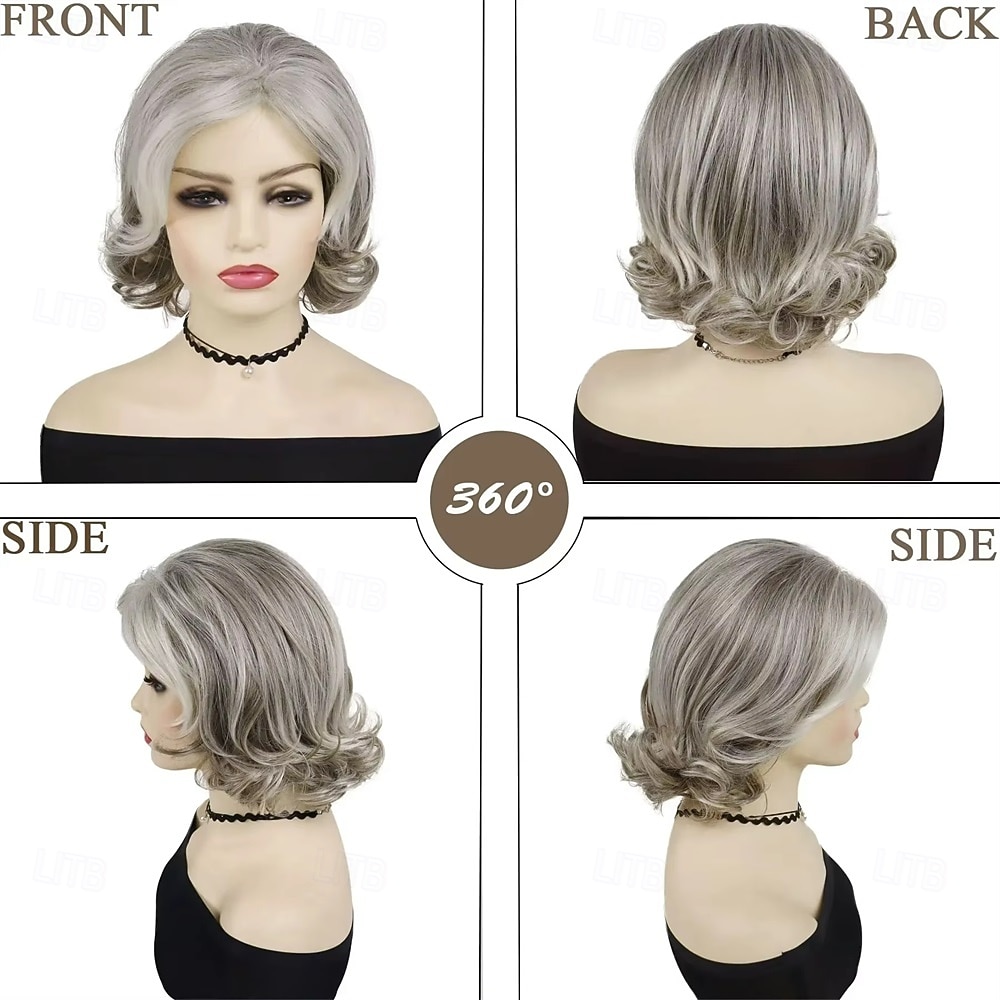Women’s Silver Grey Short Layered Bob Wig Natural Looking Realistic Synthetic Hair Heat Resistant Side Part Elegant Daily Wear Fashion Style 2026 - $21.99 –P4