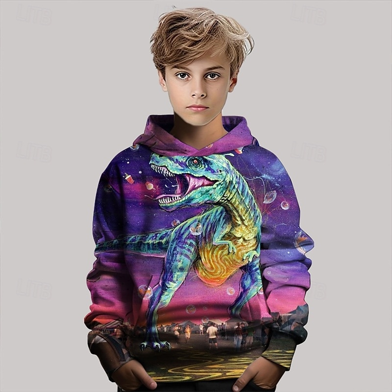 Pojkar 3D Dinosaurie Huvtröja Långärmad Vår Höst Mode Streetwear Barn 4-12 år Huva Utomhus Ledigt Dagligen Normal 2025 - $18.99 –P2