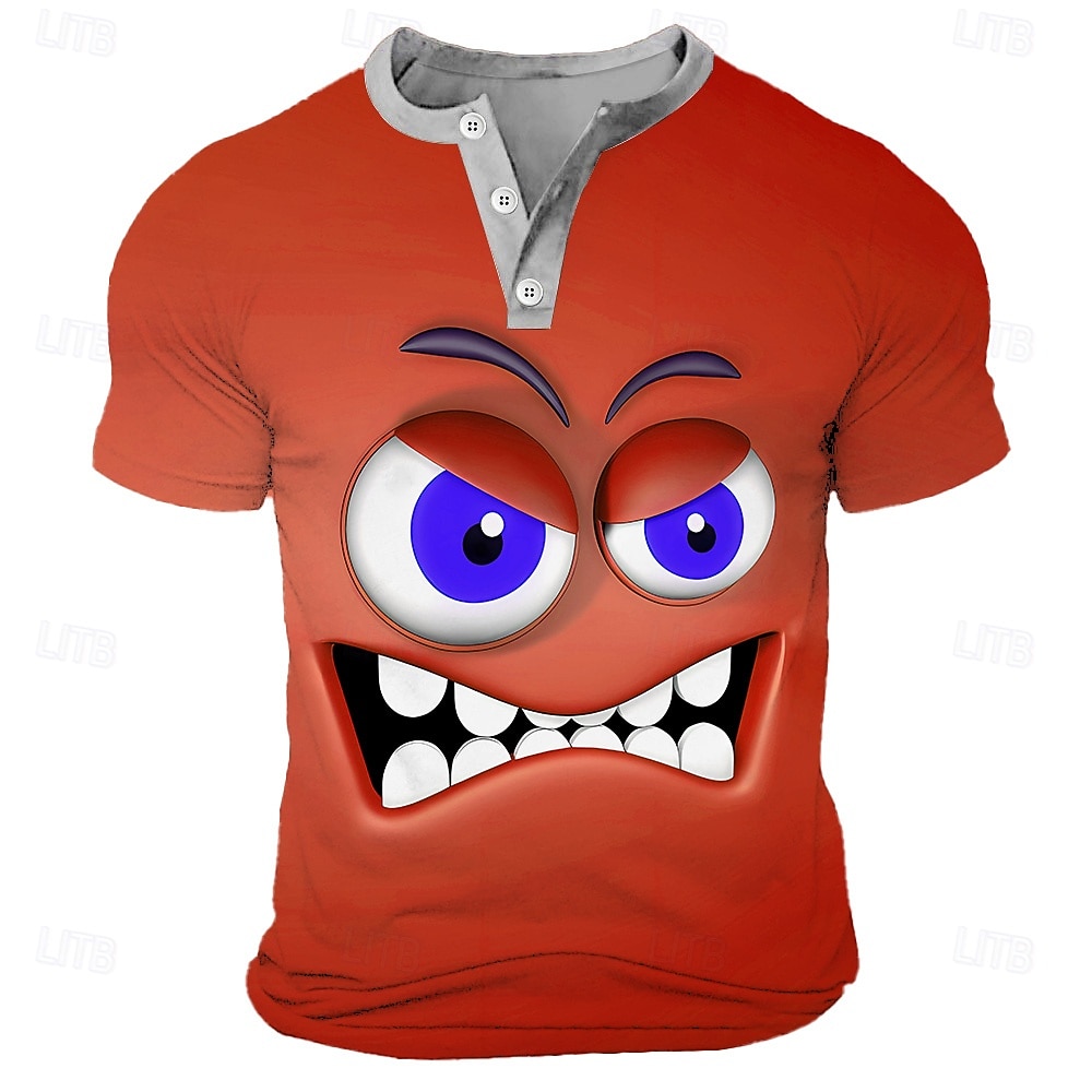 Per uomo Cartoni animati Volto umano Maglietta Maglia Henley Manica Corta Designer Retrò Vintage Casual Casuale Quotidiano Streetwear Estate Primavera Nero Blu Verde Rosso Henley Maglietta Henley del 2026 a $20.99 –P5