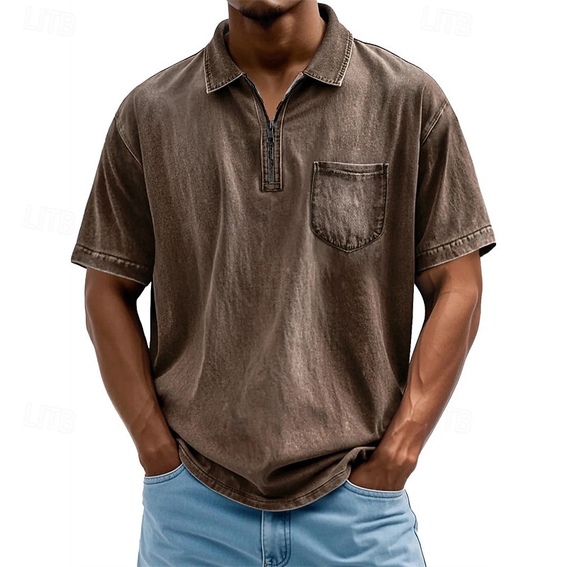 Per uomo Polo Polo con zip a un quarto Abbigliamento quotidiano Data Zip a un quarto Manica Corta Moda Essenziale Semplice Cerniera Tasca Estate Vestibilità regolare Nero Rosa Blu reale Blu Viola del 2025 a $22.99 –P4