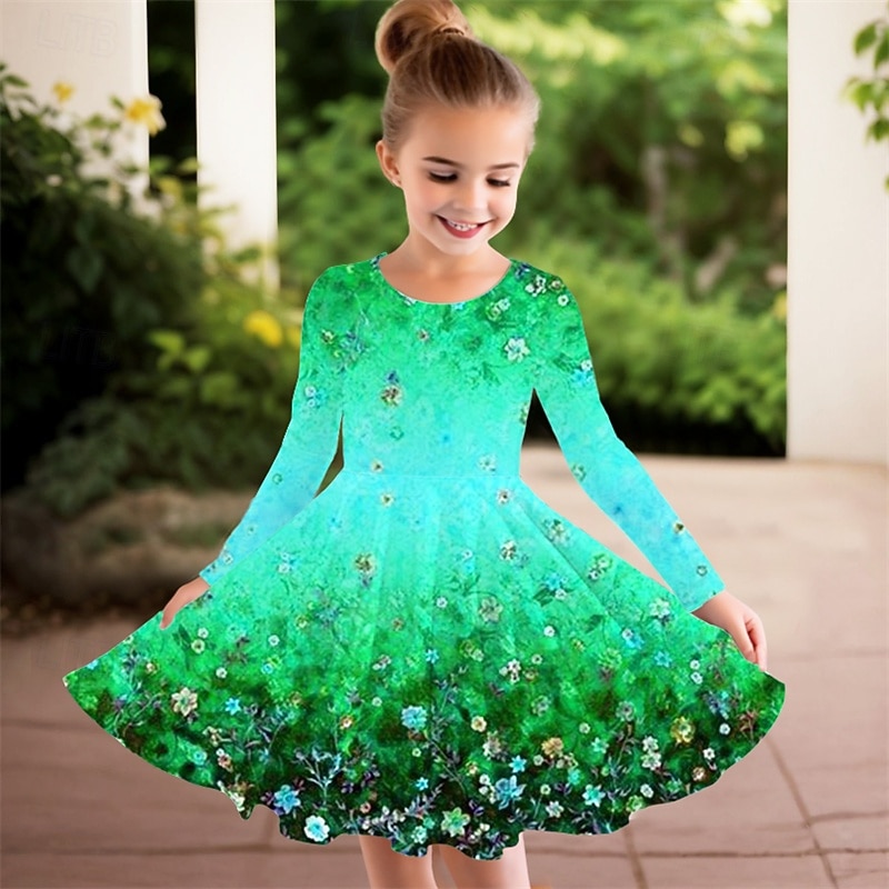 Flickor 3D Blomma Klänning Långärmad Sommar Vår Semester Dagligen Helgdag Prinsessa Skön Ljuv Barn 4-12 år Vardagsklänning A linjeklänning Knälång Normal 2025 - $16.99 –P3