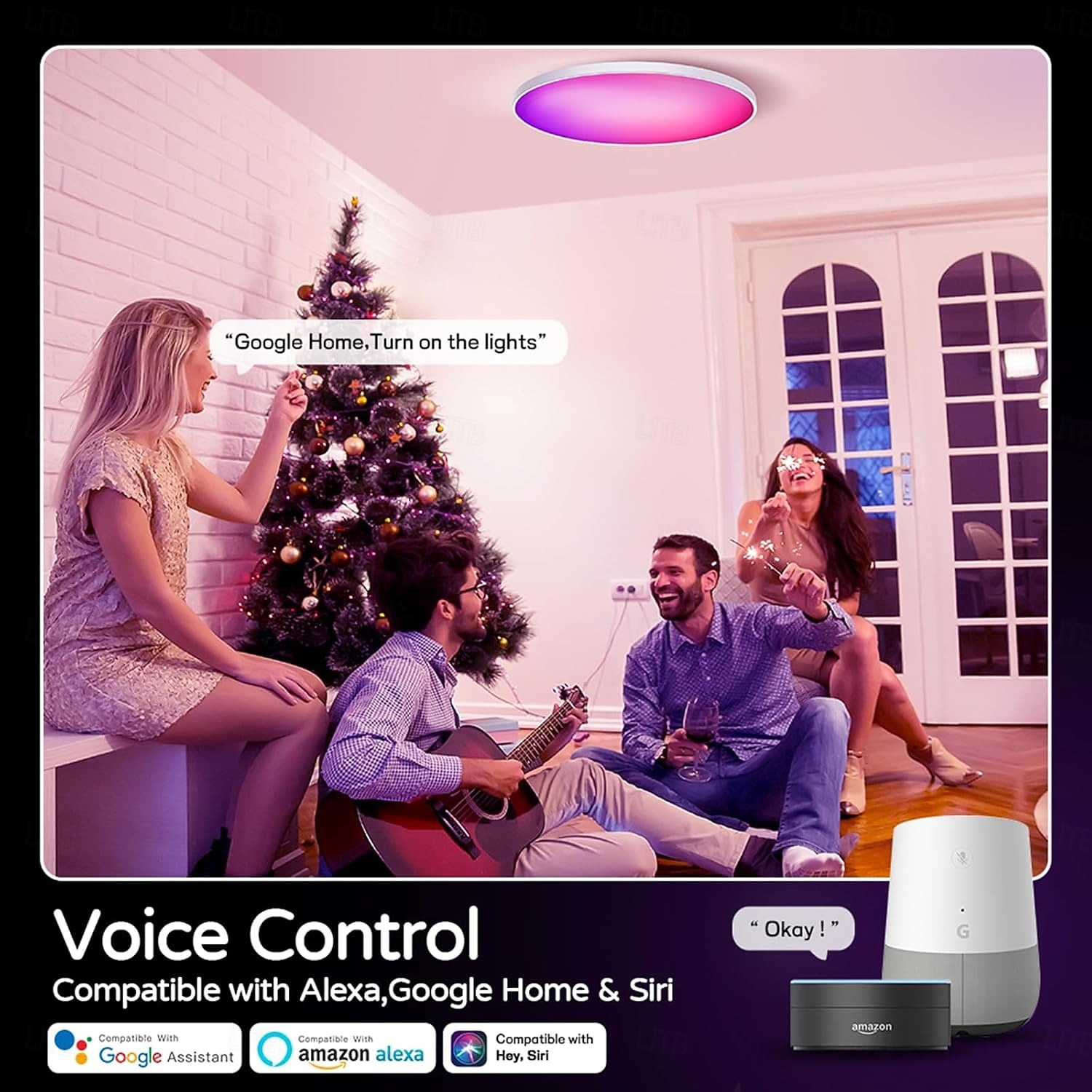 Smart LED Ceiling Light WiFi, RGB Flush Mount Ceiling Light Fixture, 16 Million DIY Colors, Compatible with Alexa Google Home, 2700K-6500K Ceiling Lights for Bedroom Living Room 2025 - $43.99 –P4