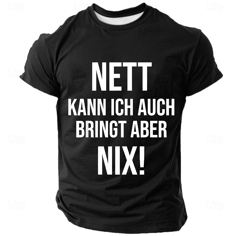 Herren T-Shirt „Nett kann ich auch, bringt aber nix“ mit kurzen Ärmeln, 3D-Druck, Rundhalsausschnitt, modisch, für den Alltag, Straße, Alltag, Schwarz, Rot, Blau, Sommer, Frühling, Kleidung 2025 - $17.99 –P5