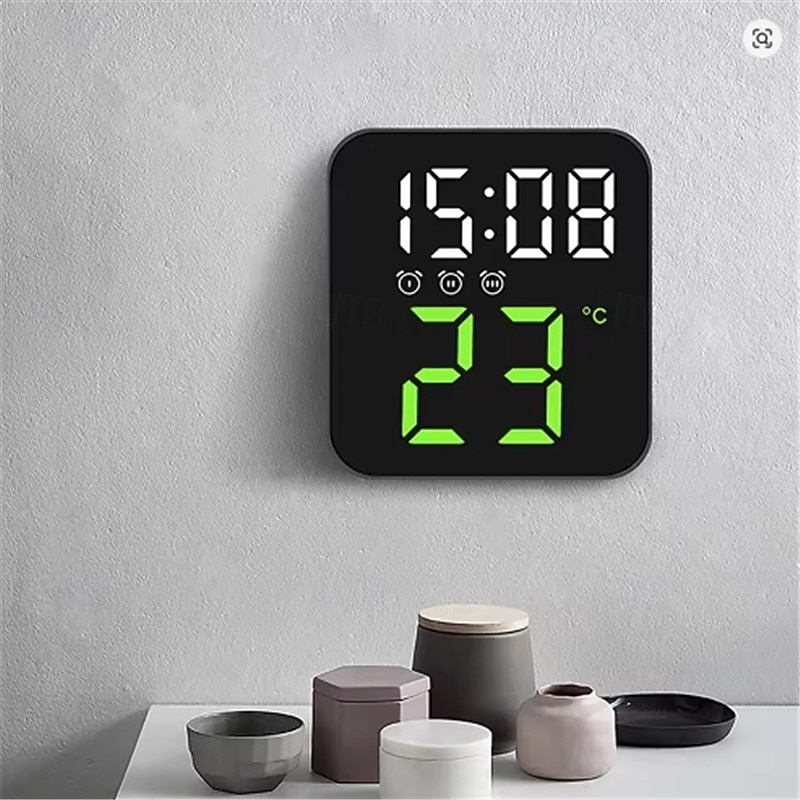 Relógio de parede digital LED com display de temperatura e tempo, despertador de mesa com brilho ajustável, decoração para casa e mesa, relógio eletrônico de 2025 por $16.99 –P10