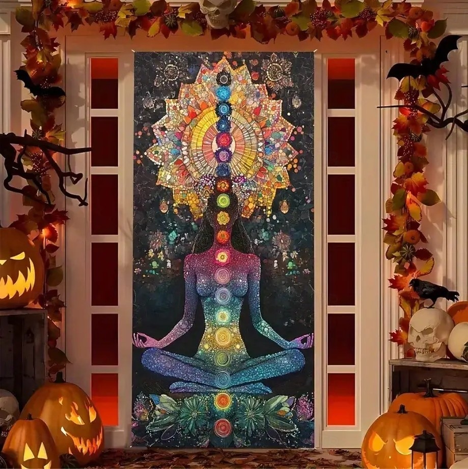 Couverture de porte Bannières extérieures Sept chakras Méditation Yoga Esthétique Mystique Chambre Salon Porte d'Entrée Décorations murales, porte, arrière-plan de 2026 ? $19.99 –P5