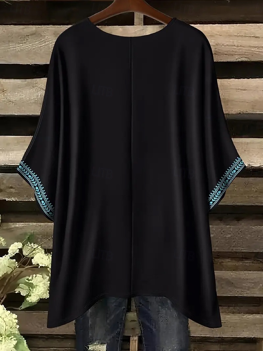 Жен. Блуза Ассиметричный Графика Геометрический принт Винтаж Повседневные На каждый день Рукав до локтя Летучая мышь Вырез под горло Обычные топы Повседневные Праздники Одежда для пляжа 2026 - $26.99 –P10