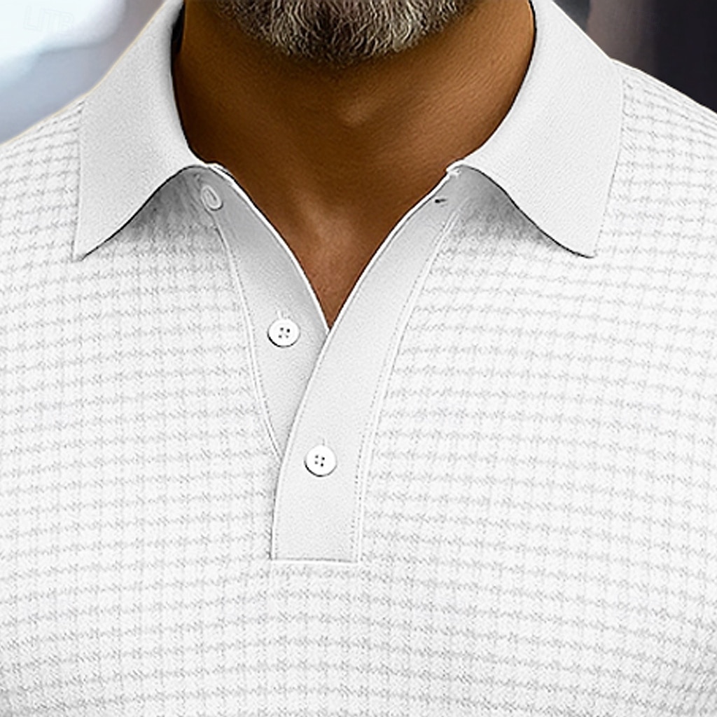 Per uomo Magliette Polo a Nido d'Ape Testurizzato Casuale Streetwear Bavero Manica Lunga Essenziale Moderno Semplice Testurizzato Bottoni Primavera Autunno Tutte le stagioni Vestibilità regolare Nero del 2026 a $18.99 –P5