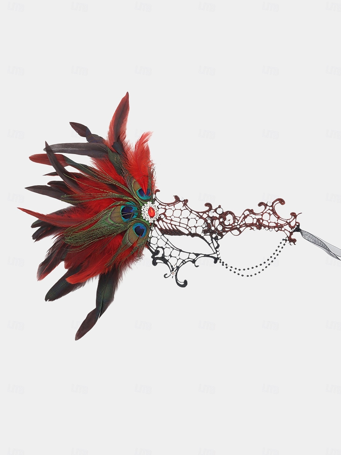 Γυναικεία μάσκα μεταμφίεσης από πράσινη δαντέλα με φτερά, λεπτομέρειες παγωνιού και στρας, vintage γοτθικό αξεσουάρ για πάρτι αποκριών 2026 - $11.99 –P3