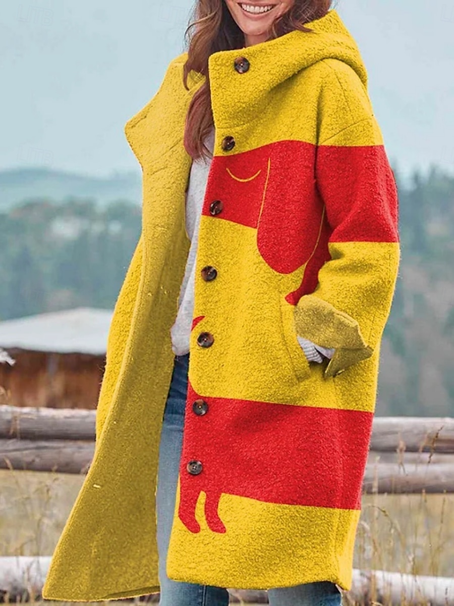 Dame Vinterjakke Fleece-jakke Frakk Hold Varm Pustende Lomme Knapper Trykt mønster Aktiv Daglig Fritid Dyr Feriereise Gate Daglig Enkeltkneppet Lang Hettegenser Normal Langermet Yttertøy Svart Hvit 2025 - $46.99 –P3