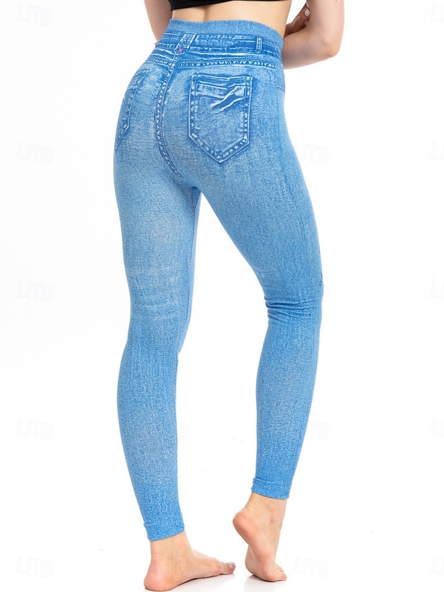 Dames Leggings Verontruste spijkerbroek Vakantie Vintage Casual Volledige lengte Hoge taille Bloemig Vlinder Elastische tailleband Opdrukken Zacht Comfortabel Rekbaar Buiten Straat blauw Luchtblauw 2026 - $24.99 –P17