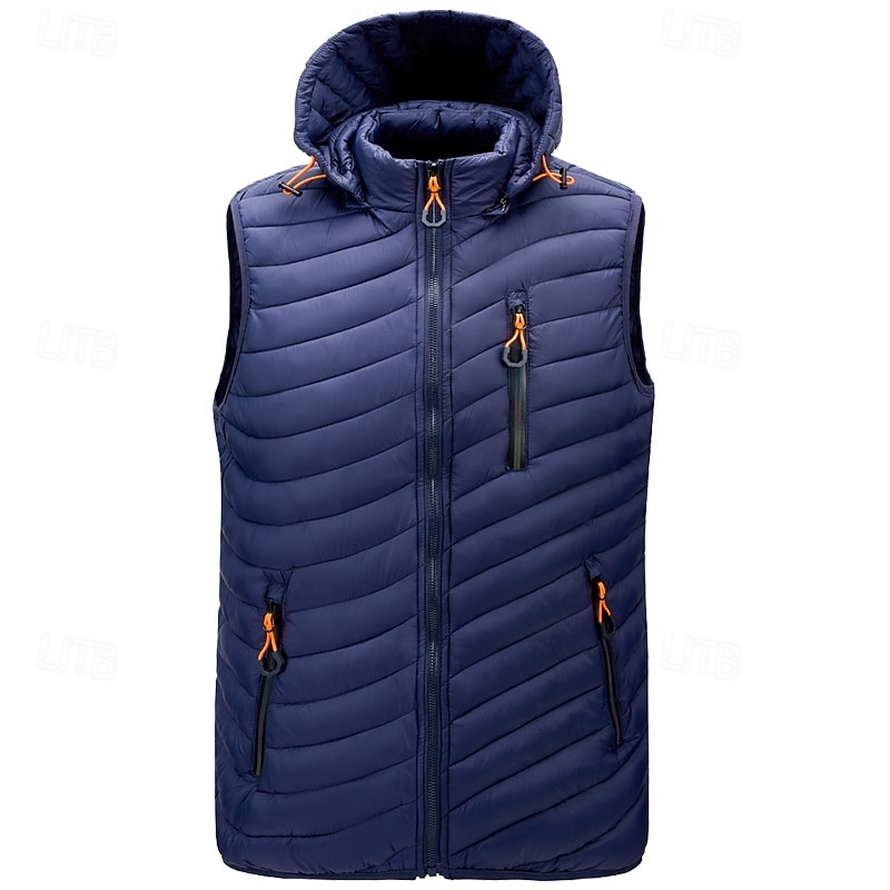Pánské Puffer Vesta Kamizelka Vesta Dovolená Denní Rande Módní Na běžné nošení Zima Kapsy Polyester Zahřívací Pohodlné Pevná barva Zip Kapuce Běžný Černá Fialová Vodní modrá Armádní zelená Vesta 2025 - $44.99 –P2