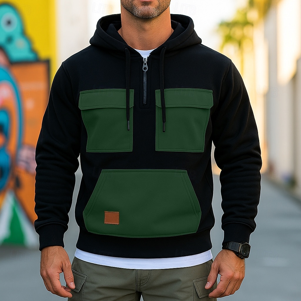 Per uomo Felpa con cappuccio Felpa con cappuccio e zip corta Felpa con cappuccio in pile Felpa con cappuccio tattica Rosso Blu Viola Verde Cachi Con Cappuccio Semplice Patchwork Cerniera Blocco di del 2025 a $23.99 –P5
