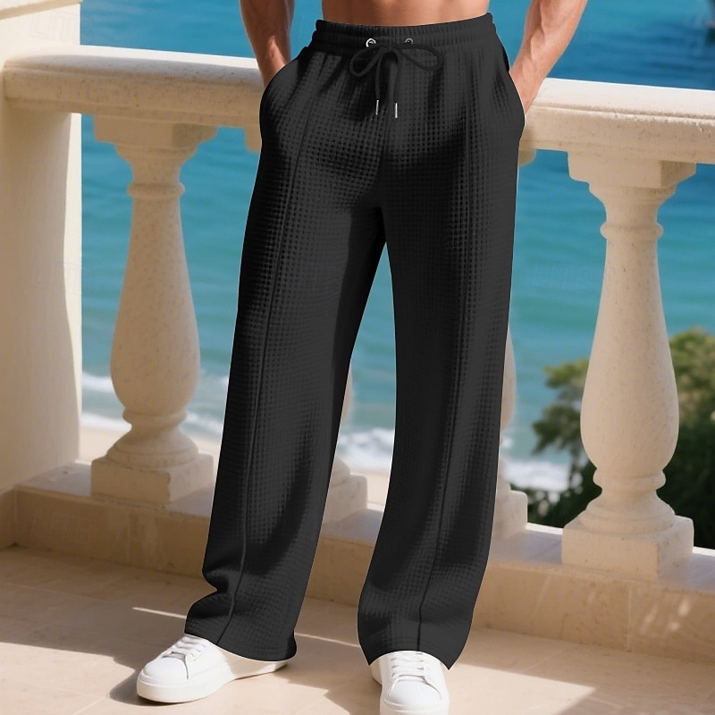 Bărbați Pantaloni Sport Pantaloni Pantaloni de sport cu picior drept Pantaloni Waffle Cordon Buzunar Talie elastică Simplu Confort Sport exterior Zilnic Modă Casual Negru Alb Micro-elastic 2026 - $20.99 –P19