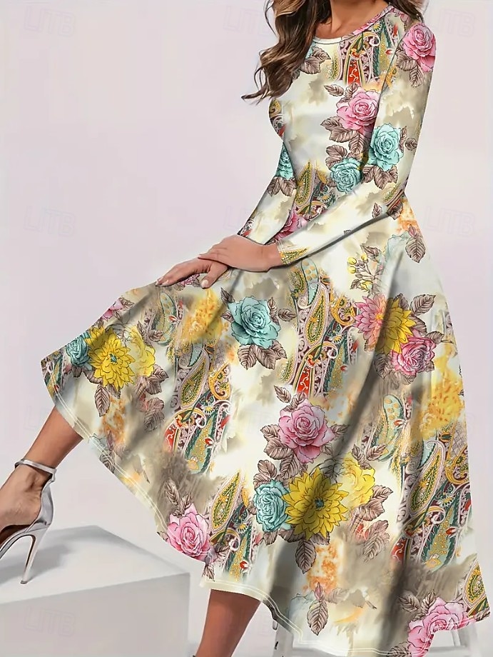 Femmes Robe maxi Robe ajustée et évasée Vacances Occasionnel Boho Soirée Quotidien Sortir Coupe régulière Fleuri Graphique À pois manche longue Col ras du cou Noir Marron clair Bleu Violet Automne de 2025 ? $36.99 –P7